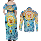World Ocean Day Aboriginal Arts Indigenous Couples Matching Off Shoulder Maxi Dress and Long Sleeve Button Shirt Dancing Under Moonlight