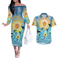 World Ocean Day Aboriginal Arts Indigenous Couples Matching Off The Shoulder Long Sleeve Dress and Hawaiian Shirt Dancing Under Moonlight