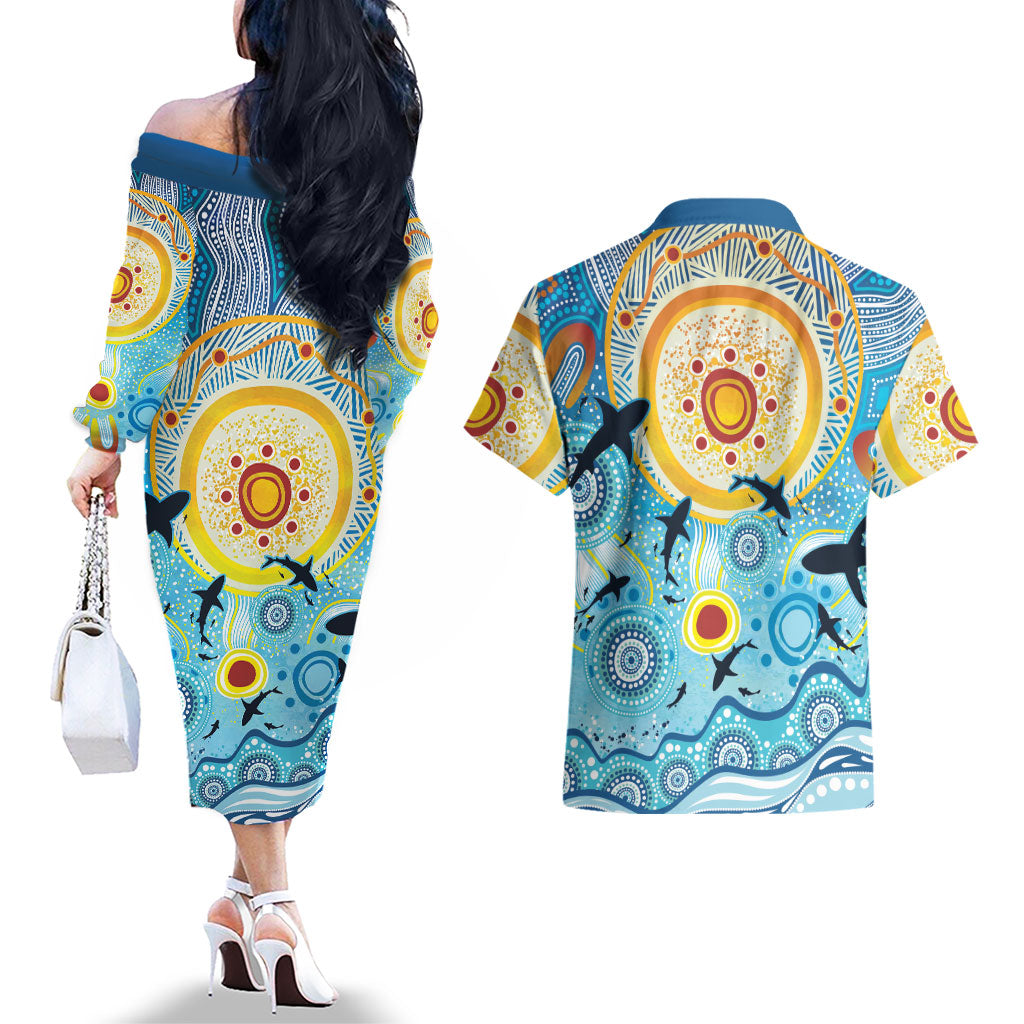 World Ocean Day Aboriginal Arts Indigenous Couples Matching Off The Shoulder Long Sleeve Dress and Hawaiian Shirt Dancing Under Moonlight