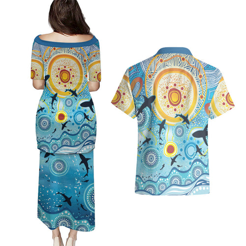 World Ocean Day Aboriginal Arts Indigenous Couples Matching Puletasi and Hawaiian Shirt Dancing Under Moonlight