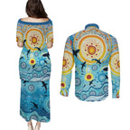 World Ocean Day Aboriginal Arts Indigenous Couples Matching Puletasi and Long Sleeve Button Shirt Dancing Under Moonlight