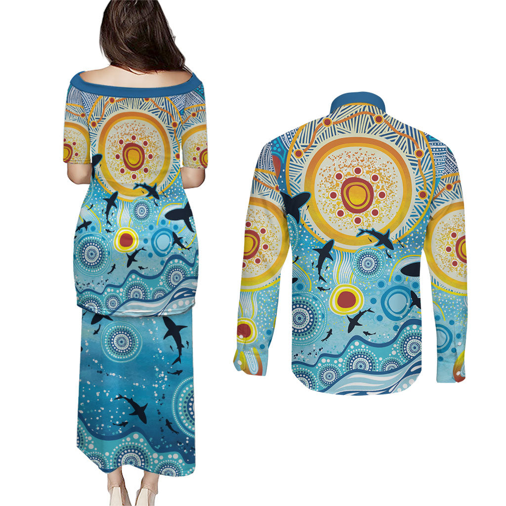 World Ocean Day Aboriginal Arts Indigenous Couples Matching Puletasi and Long Sleeve Button Shirt Dancing Under Moonlight