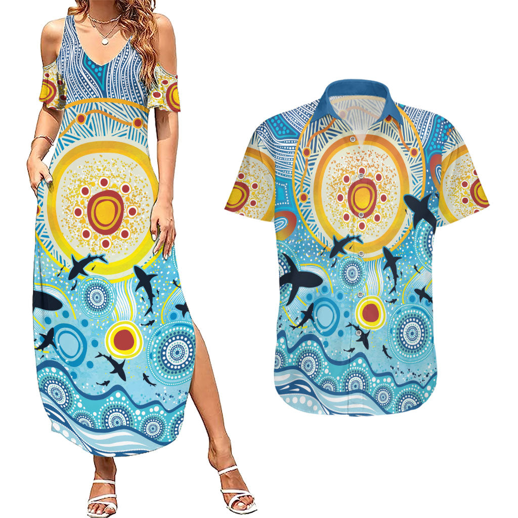 World Ocean Day Aboriginal Arts Indigenous Couples Matching Summer Maxi Dress and Hawaiian Shirt Dancing Under Moonlight