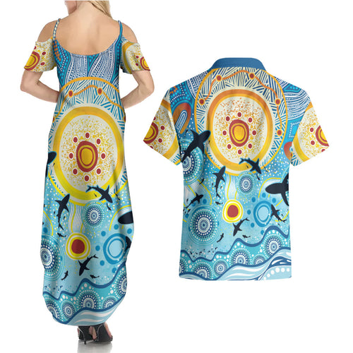 World Ocean Day Aboriginal Arts Indigenous Couples Matching Summer Maxi Dress and Hawaiian Shirt Dancing Under Moonlight