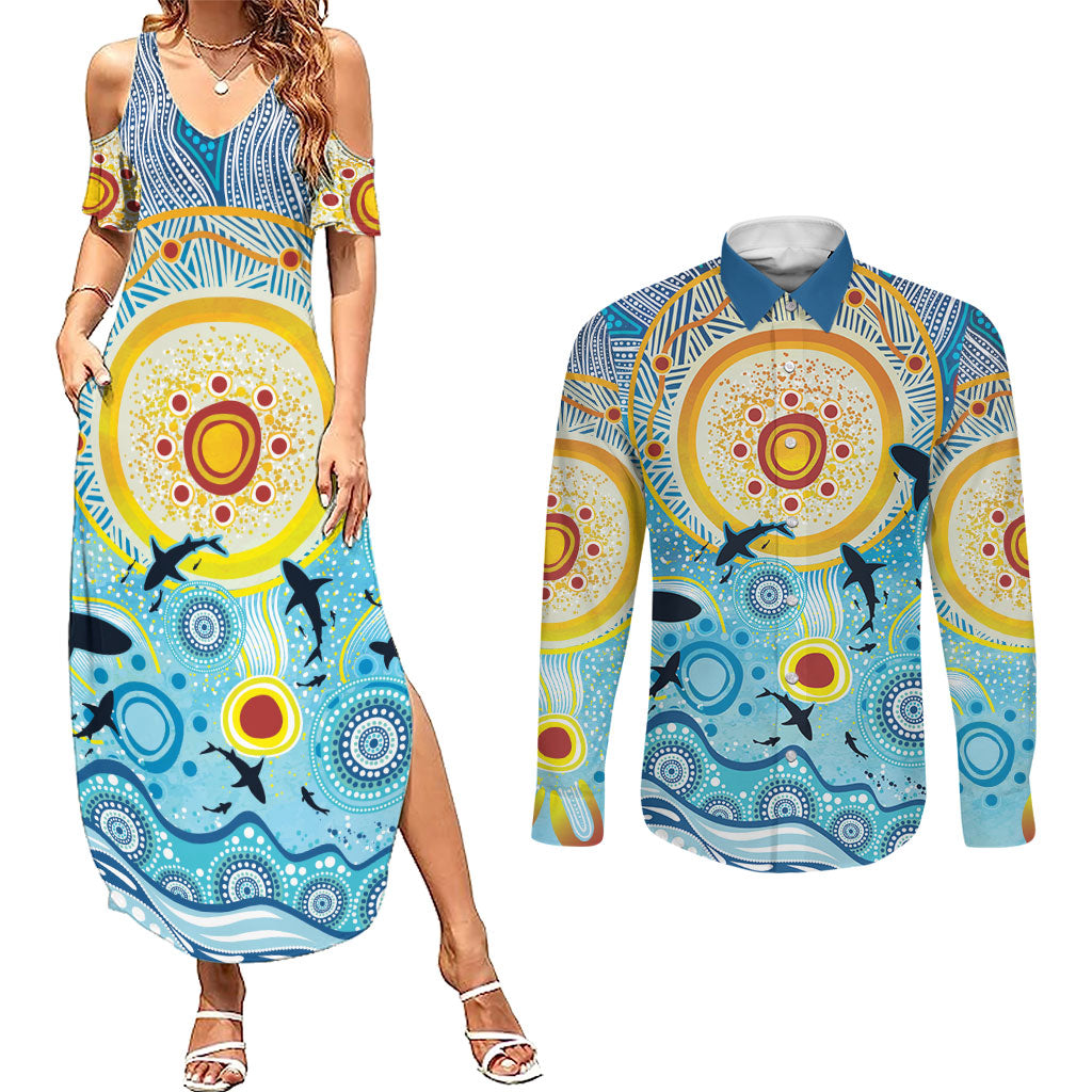 World Ocean Day Aboriginal Arts Indigenous Couples Matching Summer Maxi Dress and Long Sleeve Button Shirt Dancing Under Moonlight