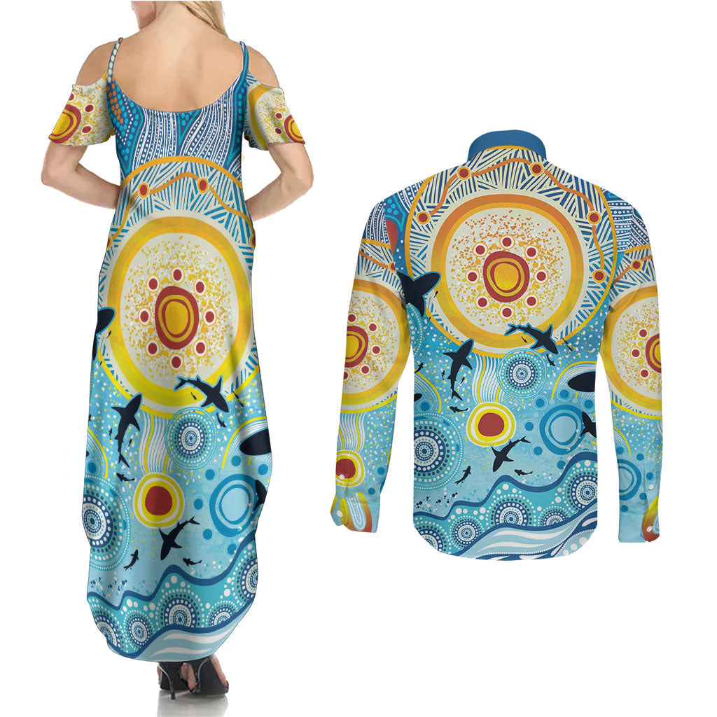 World Ocean Day Aboriginal Arts Indigenous Couples Matching Summer Maxi Dress and Long Sleeve Button Shirt Dancing Under Moonlight