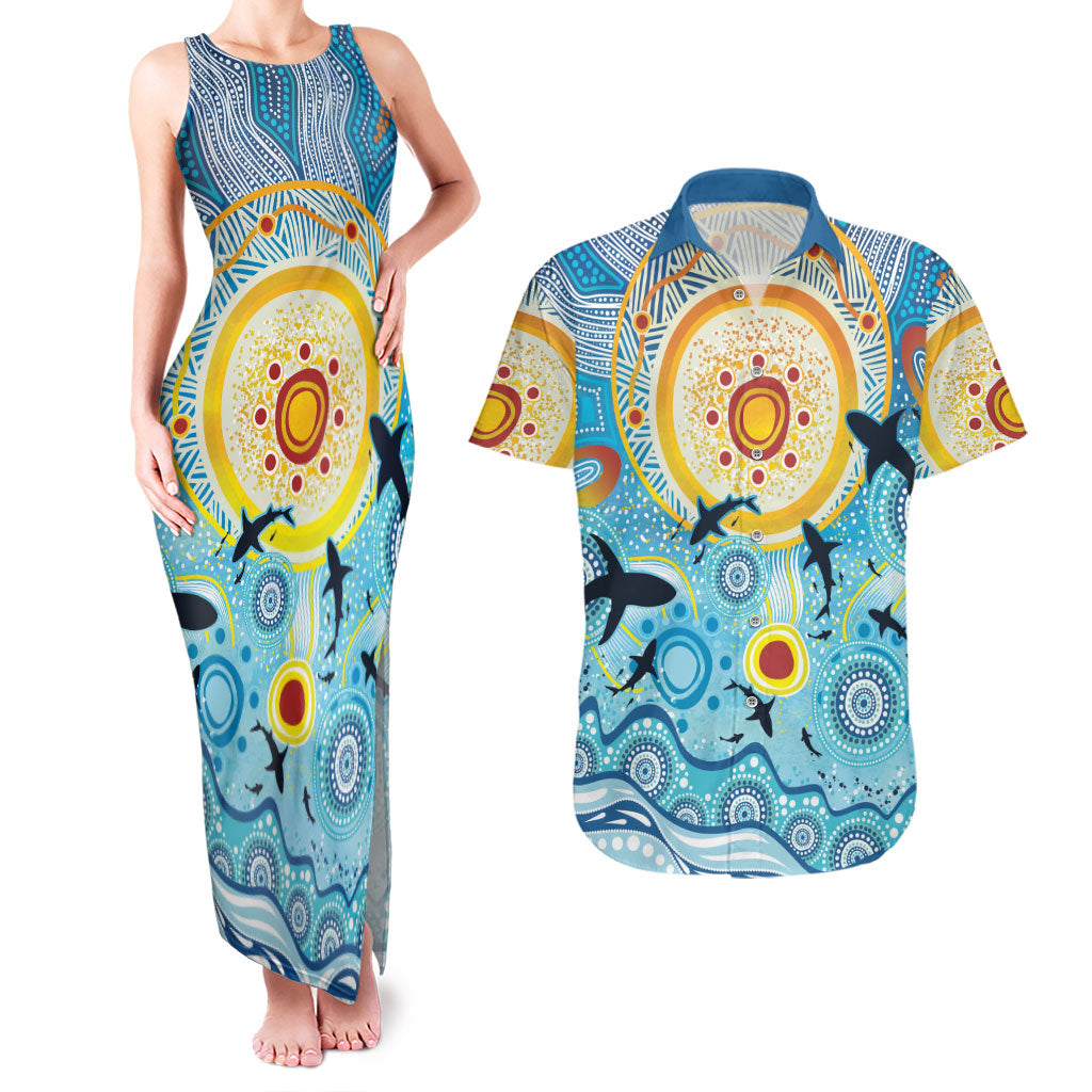 World Ocean Day Aboriginal Arts Indigenous Couples Matching Tank Maxi Dress and Hawaiian Shirt Dancing Under Moonlight