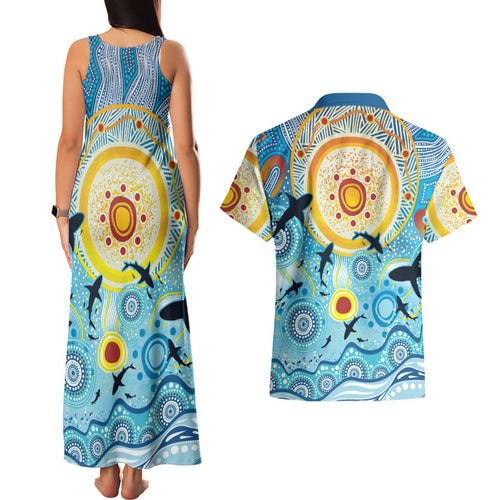 World Ocean Day Aboriginal Arts Indigenous Couples Matching Tank Maxi Dress and Hawaiian Shirt Dancing Under Moonlight