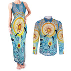 World Ocean Day Aboriginal Arts Indigenous Couples Matching Tank Maxi Dress and Long Sleeve Button Shirt Dancing Under Moonlight