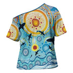 World Ocean Day Aboriginal Arts Indigenous Cross Shoulder Shirt Dancing Under Moonlight