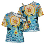 World Ocean Day Aboriginal Arts Indigenous Cross Shoulder Shirt Dancing Under Moonlight
