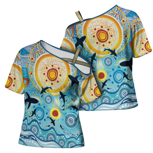 World Ocean Day Aboriginal Arts Indigenous Cross Shoulder Shirt Dancing Under Moonlight