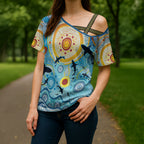 World Ocean Day Aboriginal Arts Indigenous Cross Shoulder Shirt Dancing Under Moonlight