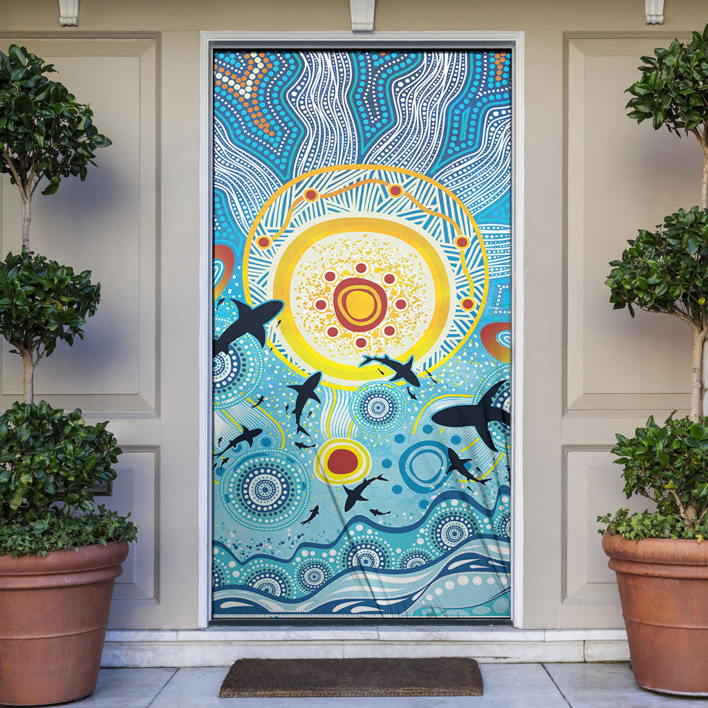World Ocean Day Aboriginal Arts Indigenous Door Cover Dancing Under Moonlight