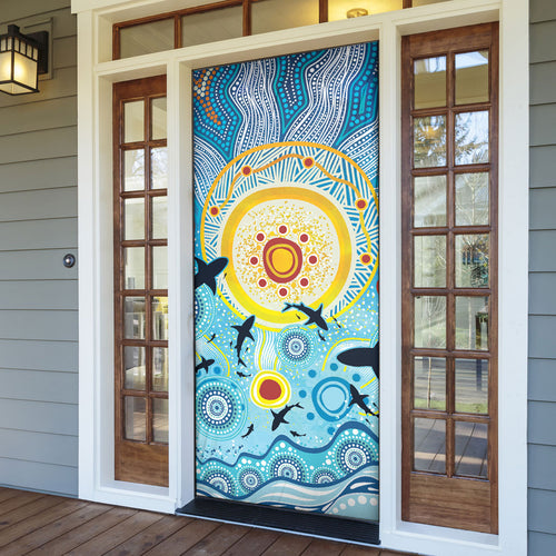 World Ocean Day Aboriginal Arts Indigenous Door Cover Dancing Under Moonlight