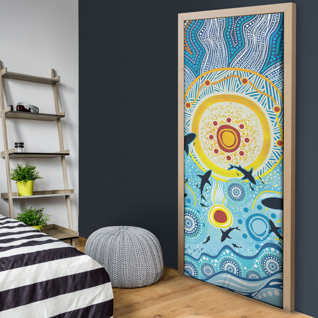 World Ocean Day Aboriginal Arts Indigenous Door Cover Dancing Under Moonlight