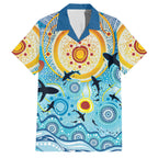 World Ocean Day Aboriginal Arts Indigenous Family Matching Long Sleeve Bodycon Dress and Hawaiian Shirt Dancing Under Moonlight