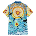World Ocean Day Aboriginal Arts Indigenous Family Matching Long Sleeve Bodycon Dress and Hawaiian Shirt Dancing Under Moonlight