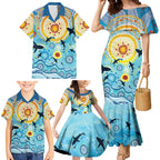 World Ocean Day Aboriginal Arts Indigenous Family Matching Mermaid Dress and Hawaiian Shirt Dancing Under Moonlight