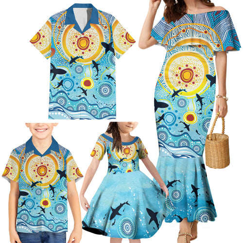 World Ocean Day Aboriginal Arts Indigenous Family Matching Mermaid Dress and Hawaiian Shirt Dancing Under Moonlight