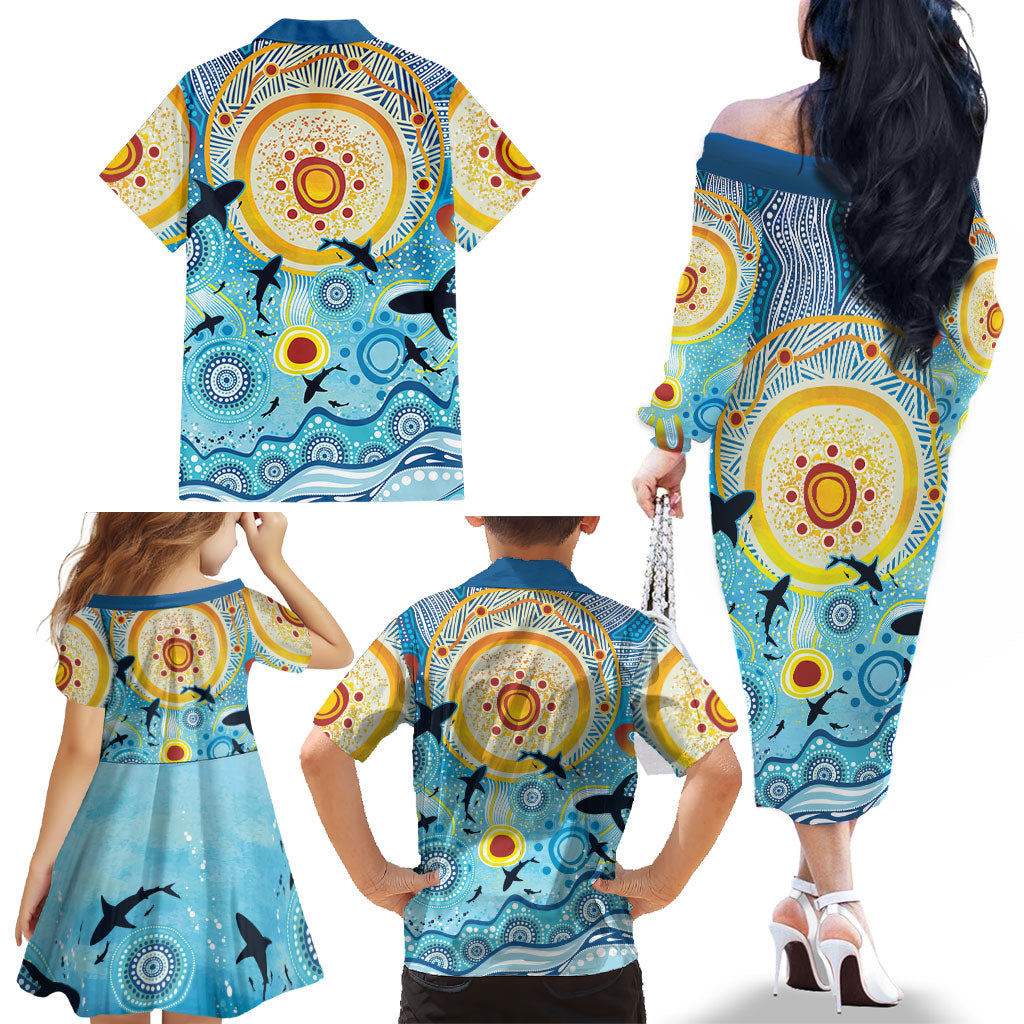 World Ocean Day Aboriginal Arts Indigenous Family Matching Off The Shoulder Long Sleeve Dress and Hawaiian Shirt Dancing Under Moonlight