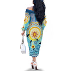 World Ocean Day Aboriginal Arts Indigenous Family Matching Off The Shoulder Long Sleeve Dress and Hawaiian Shirt Dancing Under Moonlight