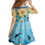 World Ocean Day Aboriginal Arts Indigenous Family Matching Off Shoulder Maxi Dress and Hawaiian Shirt Dancing Under Moonlight