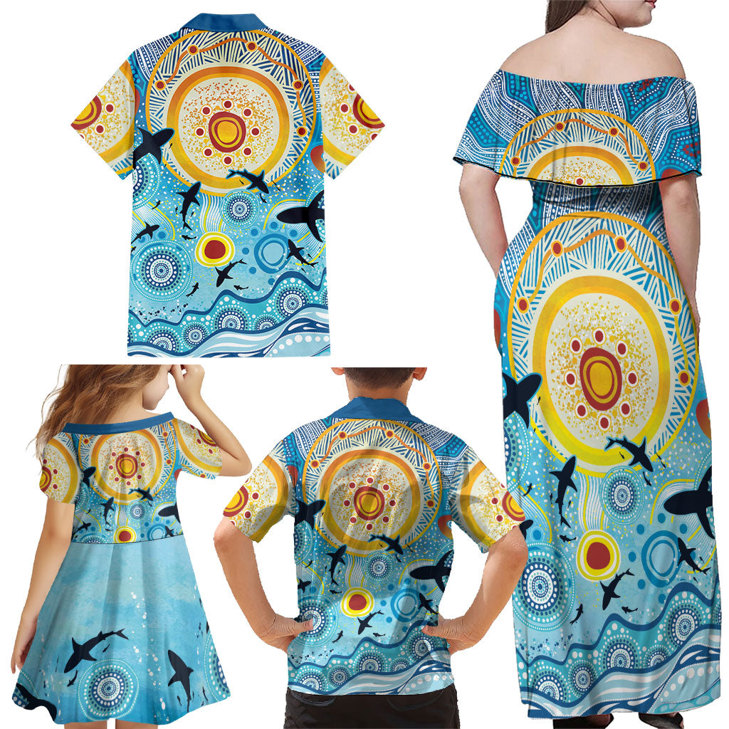 World Ocean Day Aboriginal Arts Indigenous Family Matching Off Shoulder Maxi Dress and Hawaiian Shirt Dancing Under Moonlight