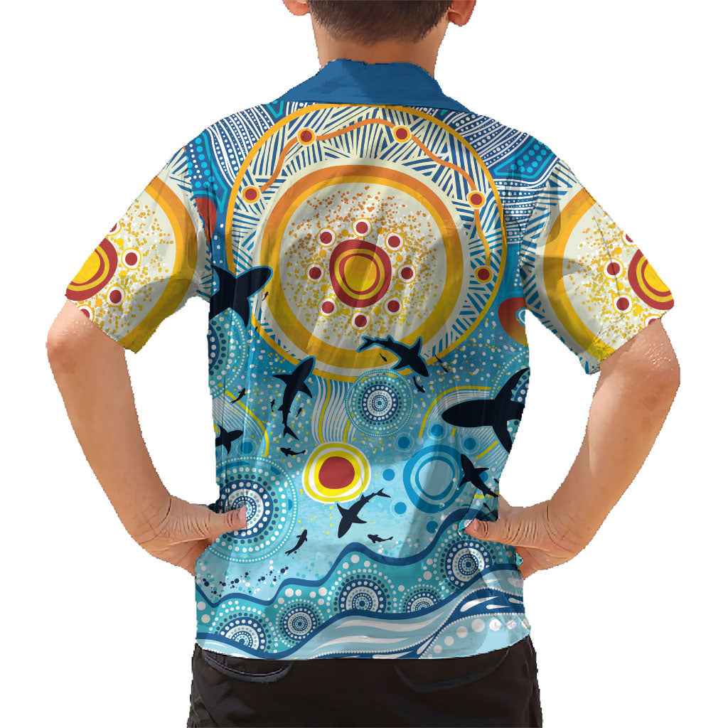 World Ocean Day Aboriginal Arts Indigenous Family Matching Off Shoulder Short Dress and Hawaiian Shirt Dancing Under Moonlight