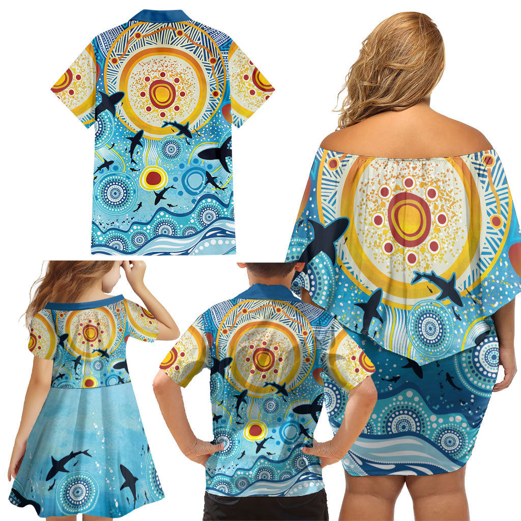World Ocean Day Aboriginal Arts Indigenous Family Matching Off Shoulder Short Dress and Hawaiian Shirt Dancing Under Moonlight