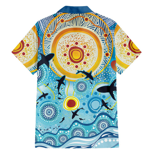 World Ocean Day Aboriginal Arts Indigenous Family Matching Off Shoulder Short Dress and Hawaiian Shirt Dancing Under Moonlight