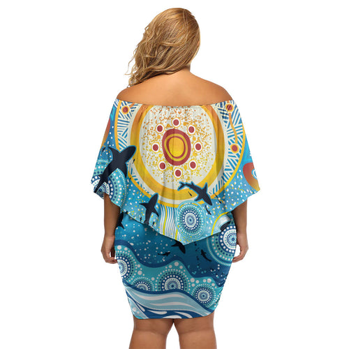 World Ocean Day Aboriginal Arts Indigenous Family Matching Off Shoulder Short Dress and Hawaiian Shirt Dancing Under Moonlight