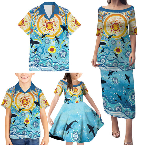 World Ocean Day Aboriginal Arts Indigenous Family Matching Puletasi and Hawaiian Shirt Dancing Under Moonlight