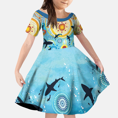 World Ocean Day Aboriginal Arts Indigenous Family Matching Puletasi and Hawaiian Shirt Dancing Under Moonlight