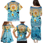 World Ocean Day Aboriginal Arts Indigenous Family Matching Puletasi and Hawaiian Shirt Dancing Under Moonlight