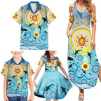 World Ocean Day Aboriginal Arts Indigenous Family Matching Summer Maxi Dress and Hawaiian Shirt Dancing Under Moonlight