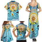World Ocean Day Aboriginal Arts Indigenous Family Matching Summer Maxi Dress and Hawaiian Shirt Dancing Under Moonlight