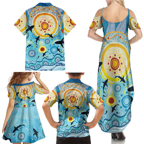World Ocean Day Aboriginal Arts Indigenous Family Matching Summer Maxi Dress and Hawaiian Shirt Dancing Under Moonlight