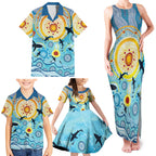 World Ocean Day Aboriginal Arts Indigenous Family Matching Tank Maxi Dress and Hawaiian Shirt Dancing Under Moonlight