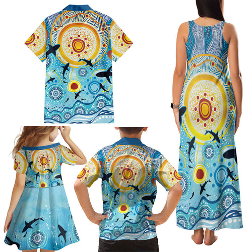 World Ocean Day Aboriginal Arts Indigenous Family Matching Tank Maxi Dress and Hawaiian Shirt Dancing Under Moonlight