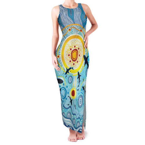 World Ocean Day Aboriginal Arts Indigenous Family Matching Tank Maxi Dress and Hawaiian Shirt Dancing Under Moonlight