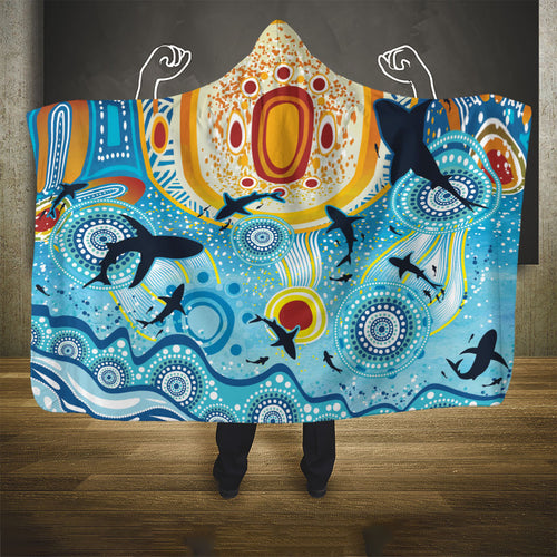 World Ocean Day Aboriginal Arts Indigenous Hooded Blanket Dancing Under Moonlight