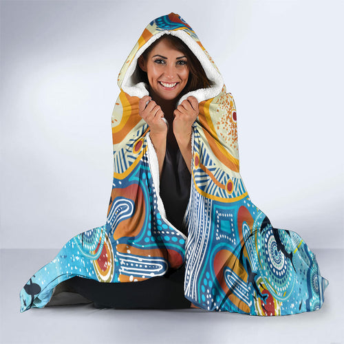 World Ocean Day Aboriginal Arts Indigenous Hooded Blanket Dancing Under Moonlight