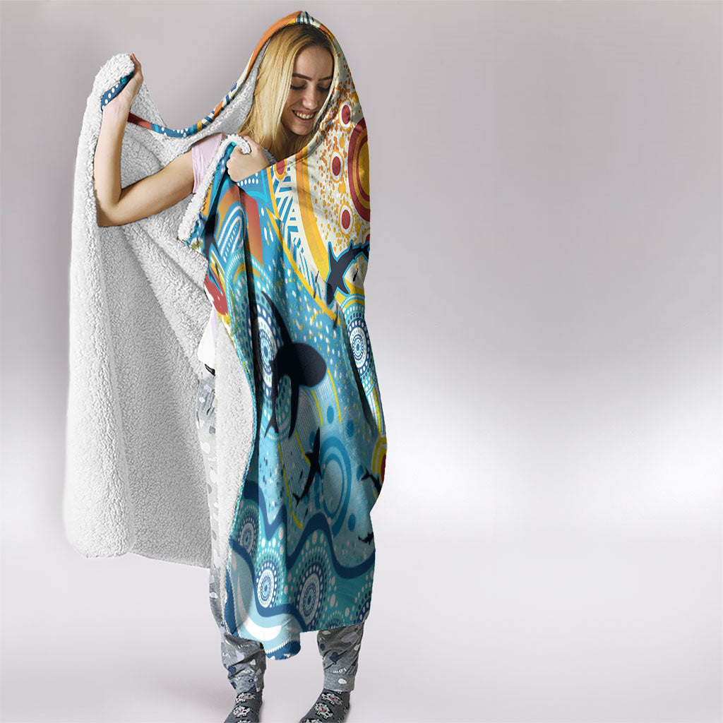 World Ocean Day Aboriginal Arts Indigenous Hooded Blanket Dancing Under Moonlight