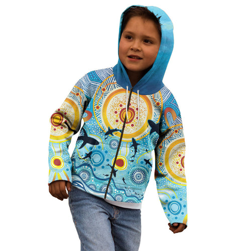 World Ocean Day Aboriginal Arts Indigenous Kid Hoodie Dancing Under Moonlight