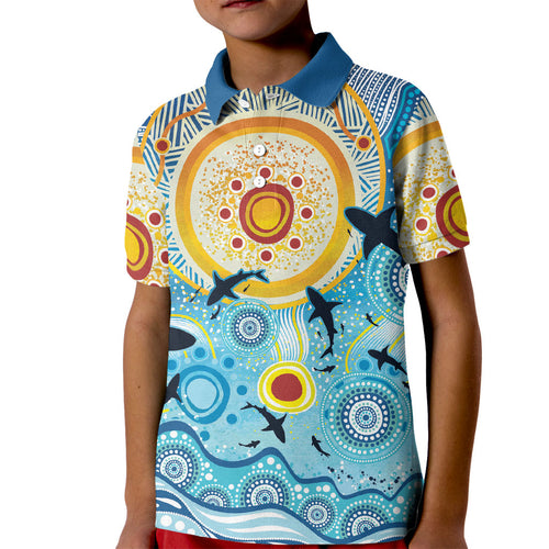 World Ocean Day Aboriginal Arts Indigenous Kid Polo Shirt Dancing Under Moonlight