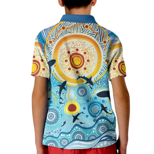 World Ocean Day Aboriginal Arts Indigenous Kid Polo Shirt Dancing Under Moonlight