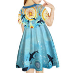 World Ocean Day Aboriginal Arts Indigenous Kid Short Sleeve Dress Dancing Under Moonlight