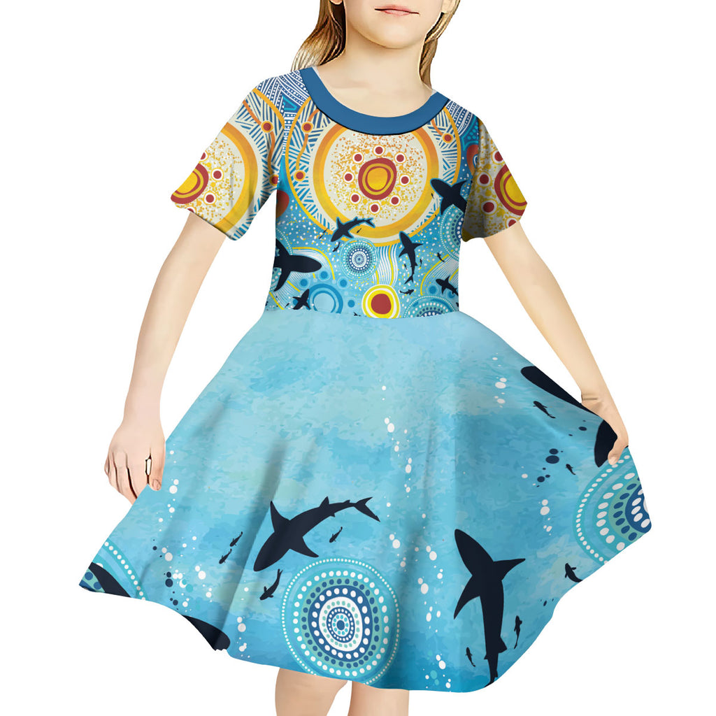 World Ocean Day Aboriginal Arts Indigenous Kid Short Sleeve Dress Dancing Under Moonlight