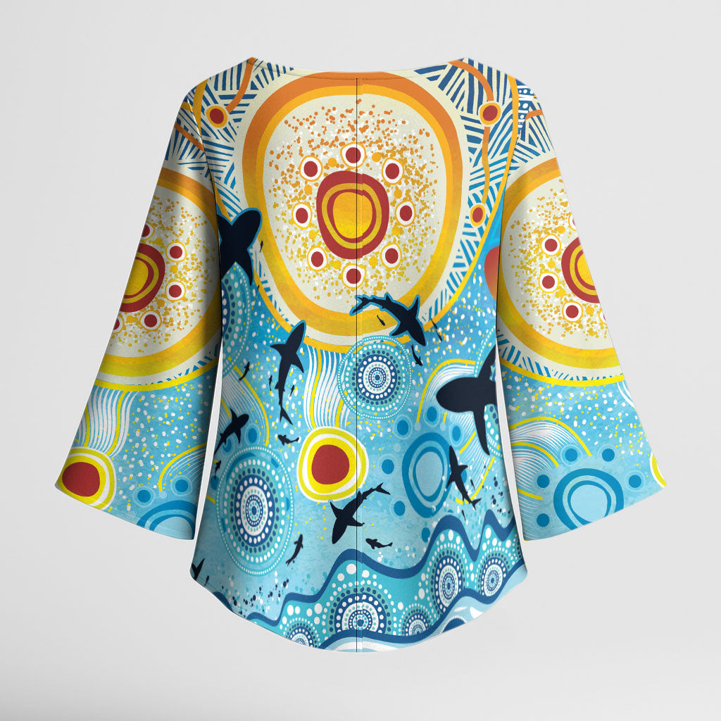 World Ocean Day Aboriginal Arts Indigenous Kimono Sleeve Blouse Dancing Under Moonlight